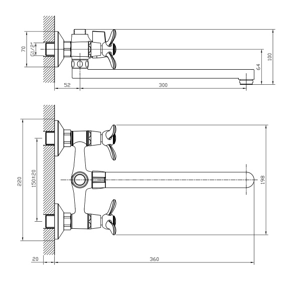 Смеситель Rossinka Q02-80 для ванны универсальный Смеситель Rossinka Q02-80 для ванны универсальный
