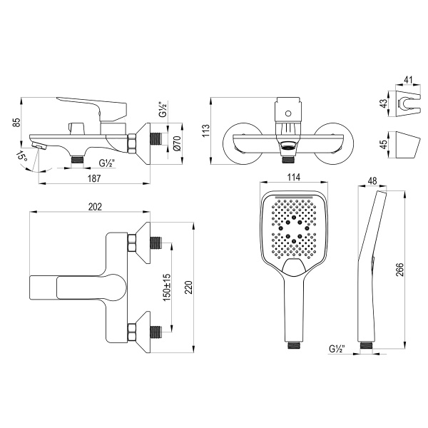 Смеситель Rossinka RS27-30BL для ванны с монолитным изливом