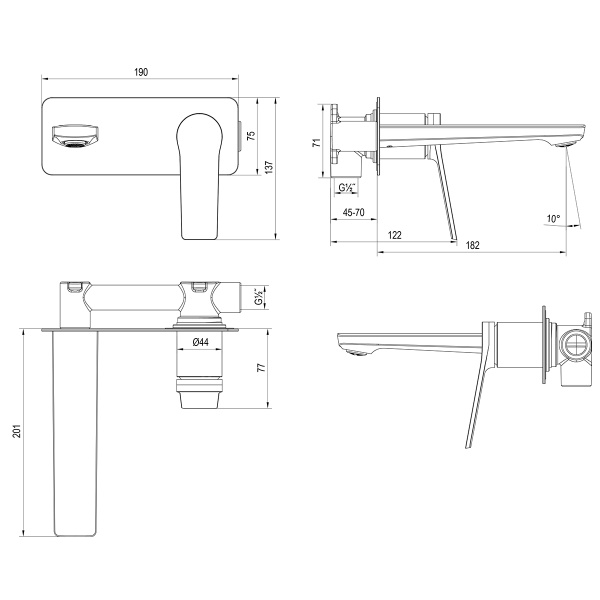 Смеситель Rossinka RS20-16 для раковины встраиваемый