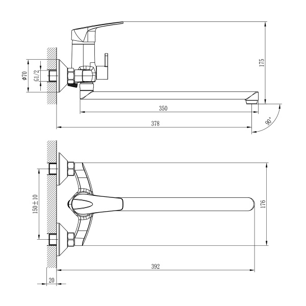 Смеситель Rossinka D40-32 для ванны универсальный