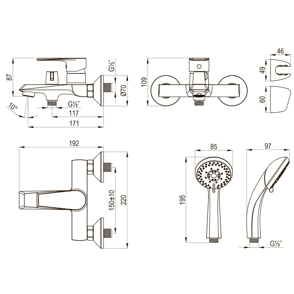 Смеситель Rossinka RS28-30 для ванны с монолитным изливом