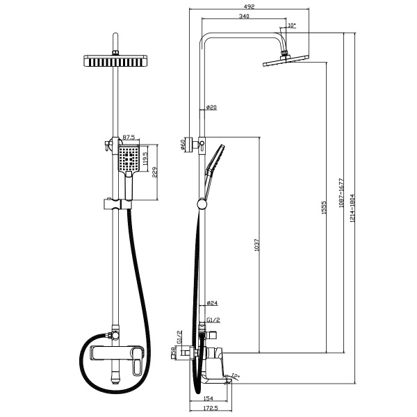 Смеситель Rossinka RS46-46 для ванны с регулируемой высотой штанги и лейкой "Тропический дождь" Смеситель Rossinka RS46-46 для ванны с регулируемой высотой штанги и лейкой "Тропический дождь"