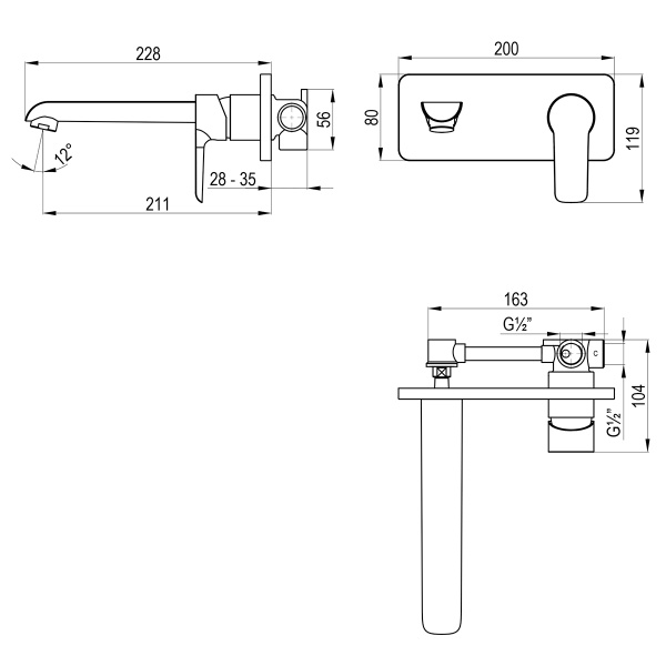 Смеситель Rossinka W35-16 для раковины, встраиваемый Смеситель Rossinka W35-16 для раковины, встраиваемый