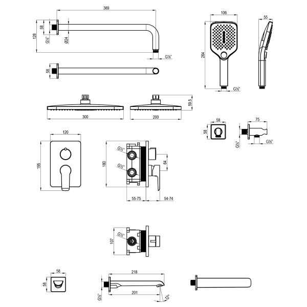 Смеситель Rossinka W35-55 для ванны и душа, встраиваемый Смеситель Rossinka W35-55 для ванны и душа, встраиваемый
