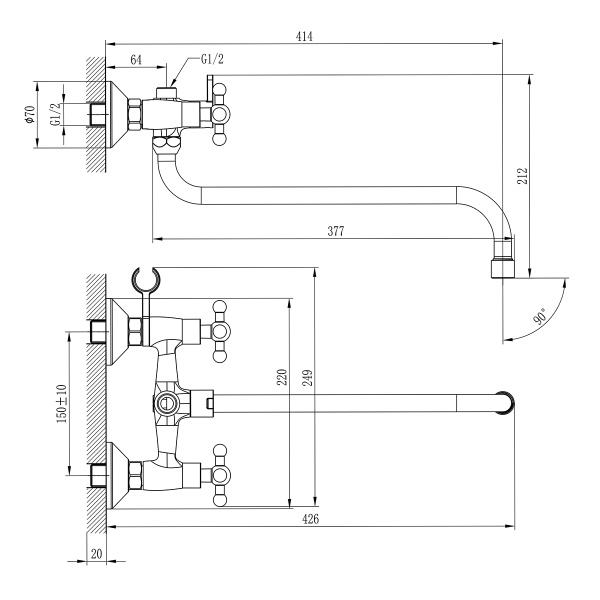 Смеситель Rossinka G02-84 для ванны универсальный Смеситель Rossinka G02-84 для ванны универсальный