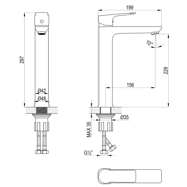 Смеситель Rossinka RS27-14BL для раковины высокий монолитный