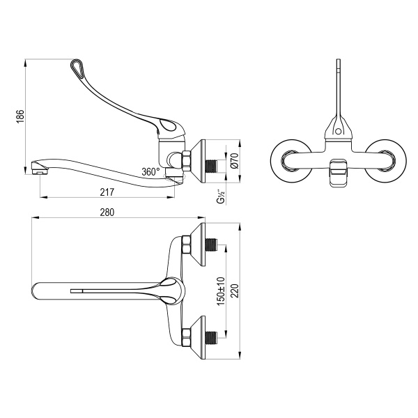Смеситель Rossinka Y35-24 для кухни/раковины с S-образным поворотным изливом