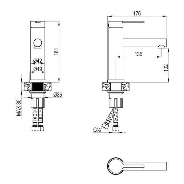 Смеситель Rossinka RSF-1712S-SSN для раковины монолитный