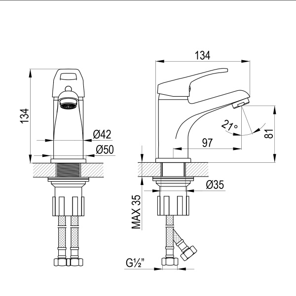Смеситель Rossinka B35-13 для раковины монолитный