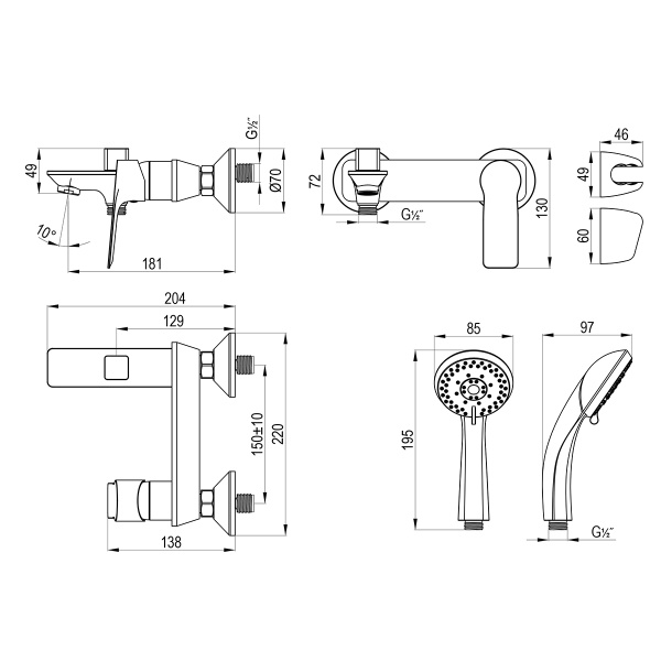 Смеситель Rossinka RS27-29 для ванны с монолитным изливом