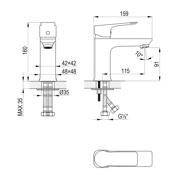 Смеситель Rossinka RS27-11BL для раковины монолитный