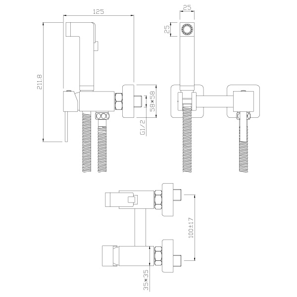 Смеситель Rossinka X25-54 с гигиеническим душем встраиваемый Смеситель Rossinka X25-54 с гигиеническим душем встраиваемый