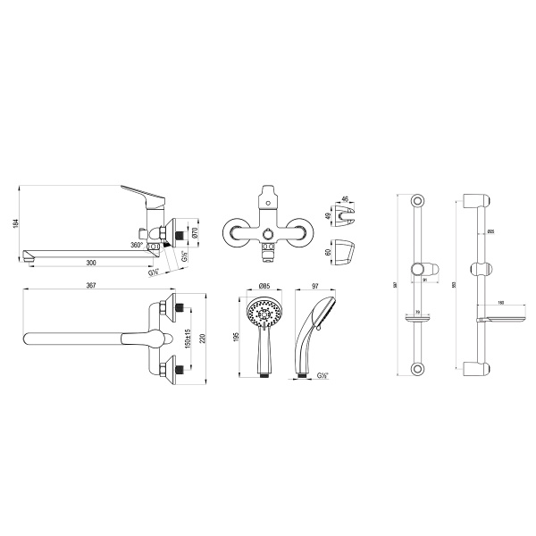 Комплект смесителей Rossinka SET35-85 "2 в 1"
