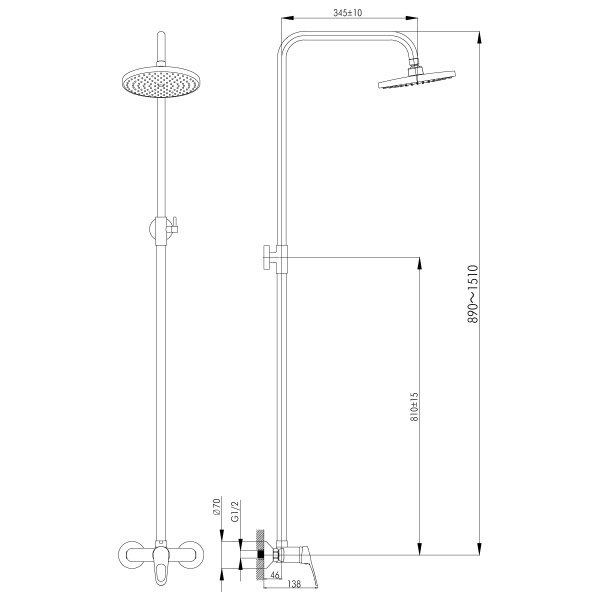Смеситель Rossinka B35-44 для душа с регулируемой высотой штанги и лейкой "Тропический дождь" Смеситель Rossinka B35-44 для душа с регулируемой высотой штанги и лейкой "Тропический дождь"