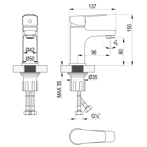 Смеситель Rossinka S35-13 для раковины монолитный