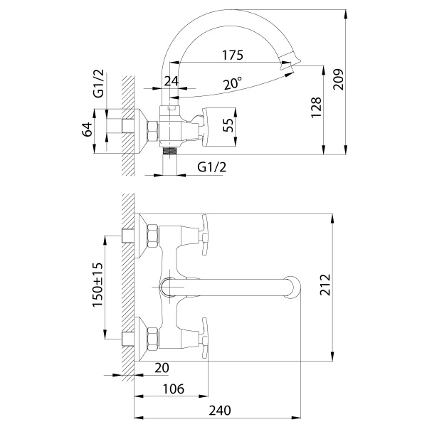 Смеситель Rossinka RS40-83 для ванны Смеситель Rossinka RS40-83 для ванны