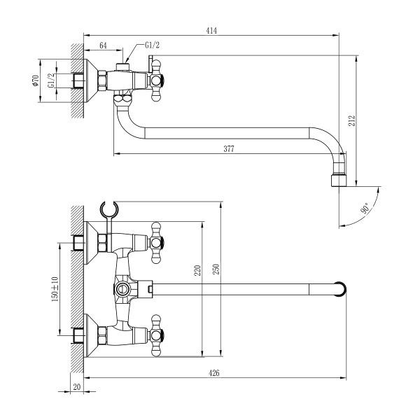 Смеситель Rossinka Н02-84 для ванны универсальный Смеситель Rossinka Н02-84 для ванны универсальный