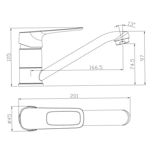 Смеситель Rossinka RS46-22 для раковины с поворотным изливом Смеситель Rossinka RS46-22 для раковины с поворотным изливом