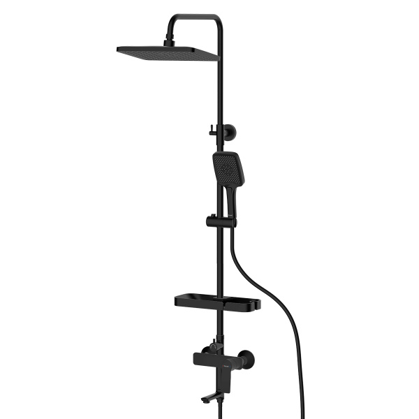 Смеситель Rossinka RS27-46BL для ванны и душа с регулируемой высотой штанги, поворотным изливом и лейкой "Тропический дождь"