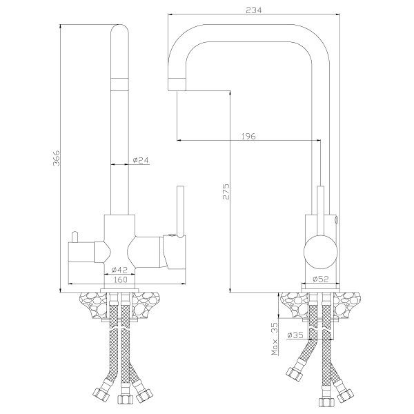 Смеситель Rossinka Z35-29 для кухни с подключением к фильтру с питьевой водой