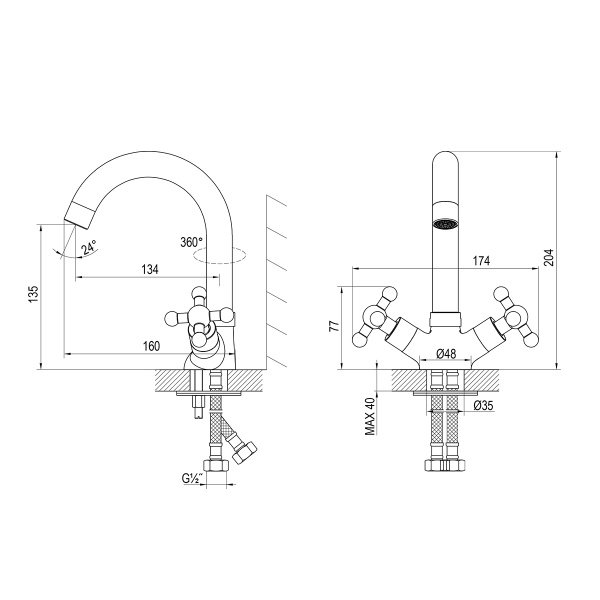 Смеситель Rossinka G02-64 для раковины с поворотным изливом