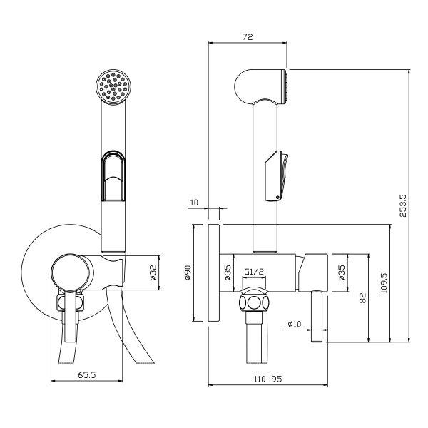Смеситель Rossinka X25-51 с гигиеническим душем встраиваемый Смеситель Rossinka X25-51 с гигиеническим душем встраиваемый
