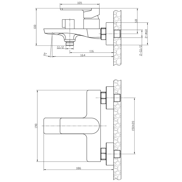 Смеситель Rossinka RS50-30 для ванны с монолитным изливом