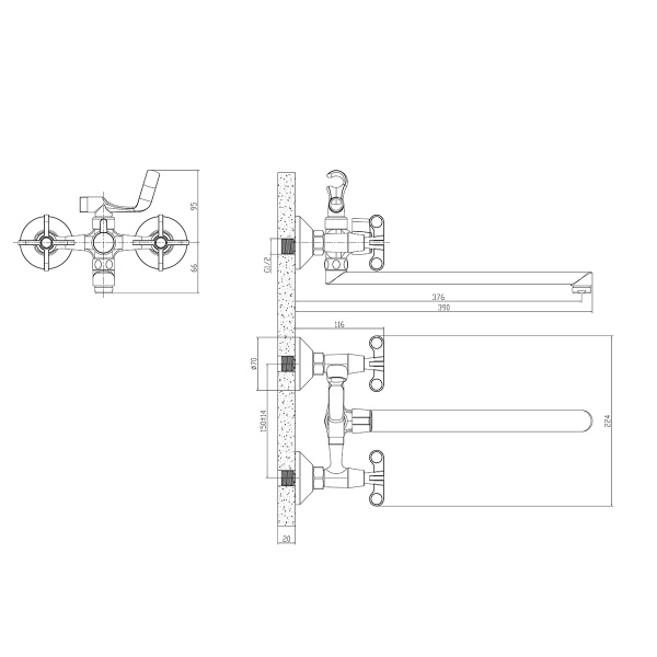 Смеситель Rossinka RS42-80 для ванны универсальный Смеситель Rossinka RS42-80 для ванны универсальный