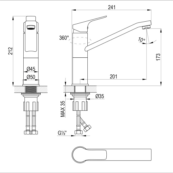 Смеситель Rossinka RS29-25 для кухни с поворотным изливом