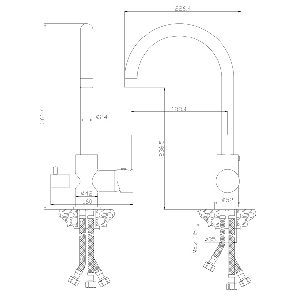 Смеситель Rossinka Z35-28 для кухни с подключением к фильтру с питьевой водой