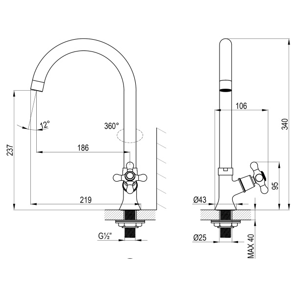 Кран Rossinka H02-60 для холодной воды