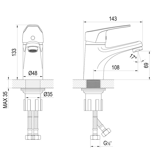 Смеситель Rossinka D40-13 для раковины монолитный