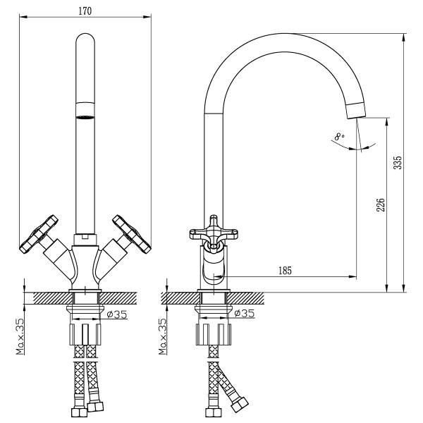 Смеситель Rossinka RS39-72U для раковины