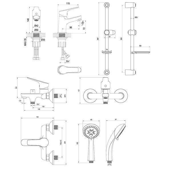 Комплект смесителей Rossinka SET35-84 "3 в 1"