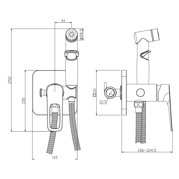 Смеситель Rossinka RS46-51 с гигиеническим душем, встраиваемый Смеситель Rossinka RS46-51 с гигиеническим душем, встраиваемый