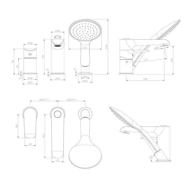Смеситель Rossinka W40-39 на борт ванны на 3 отверстия