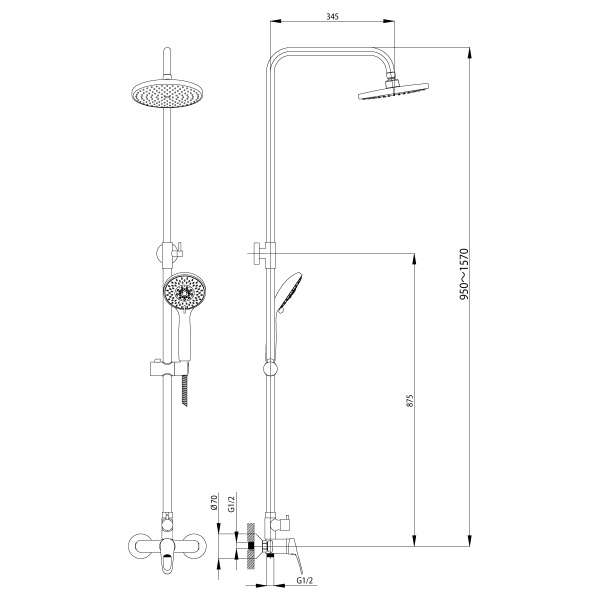 Смеситель Rossinka B35-45 для душа с регулируемой высотой штанги и лейкой "Тропический дождь" Смеситель Rossinka B35-45 для душа с регулируемой высотой штанги и лейкой "Тропический дождь"