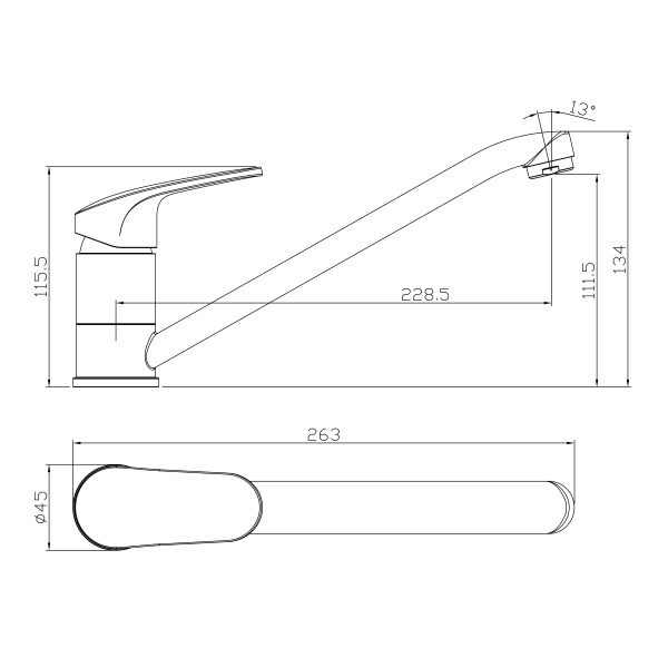 Смеситель Rossinka RS45-21 для кухни с поворотным изливом