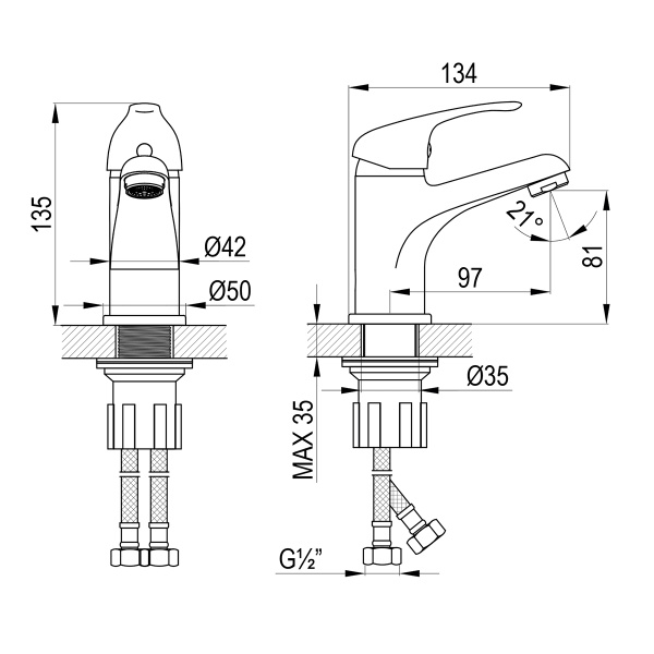 Смеситель Rossinka A35-13 для раковины монолитный