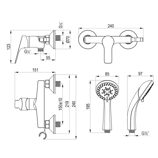 Смеситель Rossinka RS29-41 для душа