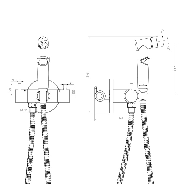 Смеситель Rossinka X25-58 термостатический с гигиеническим душем, встраиваемый Смеситель Rossinka X25-58 термостатический с гигиеническим душем, встраиваемый
